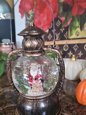 Antique-Style Santa Snow Globe Lantern - Bronze Finish New Without Tags